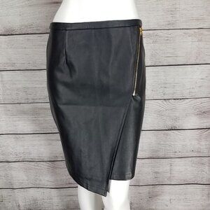 NEW Poppy Lux 8 Faux Leather Asymmetrical Skirt Black Exposed Front Zipper